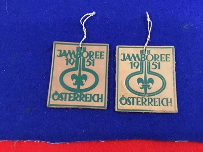 Boy Scout 1951 world jamboree leather badges 2 different varieties official - Image 1 of 3