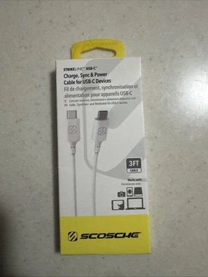 Scosche STRIKE LINE Charge & Sync Cable for USB-C to C Devices  (White) 3ft - Image 1 of 4