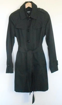 Gabardina DKNY negra clásica con detalle de puntada con cinturón bolsillo para mujer M hasta la rodilla Foto 1 de 4