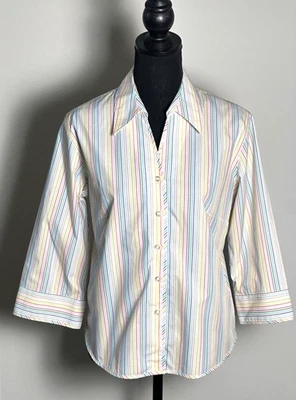 Lands' End Women’s Longsleeve Multi Color Stripe Blouse Size 10 - Image 1 of 4