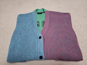 Lazy Oaf Oversized "IRONIC SLOGAN" Colorblock Cardigan Sweater SZ Medium  - Picture 1 of 15