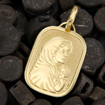 Ciondolo in ORO Giallo 18 kt 750 Vergine Maria e Bambino Medaglia con Madonna - Immagine 1 di 4
