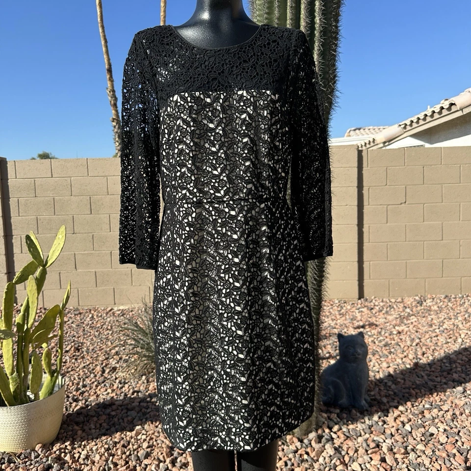 J Crew Collection BLACK LABEL Black Lace  Sheath Dress Size 12 Lined Bodice - Image 1 of 4