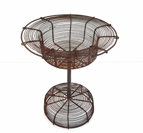 Primitive antique French wire stand Footed basket - Kitchen display decoration Cover