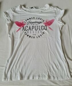 Damen Mädchen T Shirt Marke Tally Weijl Gr. XS 34 weiß Spruch Aufdruck pink