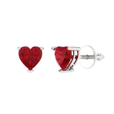 Simulated Ruby Stud Earrings for Women, Screw back (1 cttw, 5mm, Heart-Cut) - Image 1 of 4