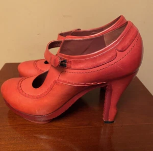 John Galliano High Heeled Mary Jane Shoes Red Leather, EU 38 US 7.5 - Picture 1 of 8