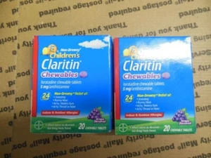 (2) Claritin Children's Chewables 5mg Grape 30 Tablets each EXP 10/2025 - Picture 1 of 1