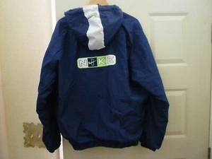 VTG Nike Navy Blue/Lime/White Lined Youth Jacket Hood XL 16/18 Red Swoosh Label - Picture 1 of 11