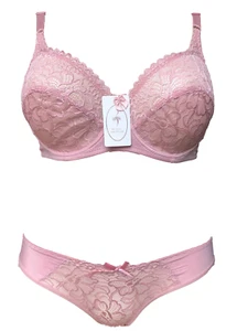 Ensemble lingerie femme 100D dentelle rose clair soutien gorge et culotte - Picture 1 of 1