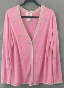 Quacker Factory Womens XL Pink Embellished Grasshopper Cardigan Sweater CB56Q - Picture 1 of 12