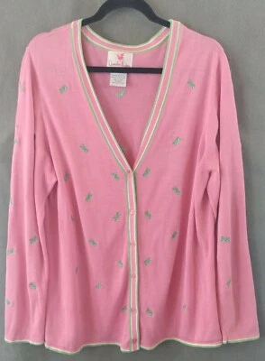 Quacker Factory Womens XL Pink Embellished Grasshopper Cardigan Sweater CB56Q - Image 1 of 4