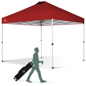 CROWN SHADES 10x10 Ft Pop Up Canopy Tent with 1 Push Center Lock, Red (Used) - Picture 1 of 8