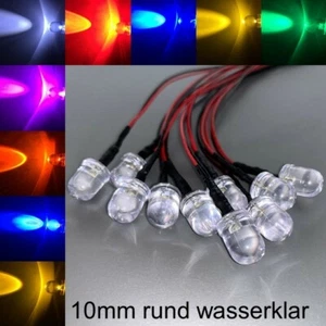 verkabelt 10mm LEDs rund wasserklar alle Farben 10 mm LED Widerstände - Bild 1 von 3