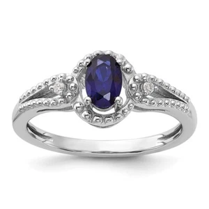 Sterling Silver Rhodium-plated Created Sapphire & Diamond Ring Size 10 - Picture 1 of 4