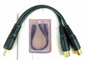 Premium Gold 4” Phono (RCA) Male to Dual RCA Phono Female Y-Cable Adapter - Picture 1 of 2