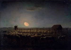 Jean-Francois Millet : "The Sheepfold, Moonlight" (1860) - Giclee Fine Art Print - Picture 1 of 7