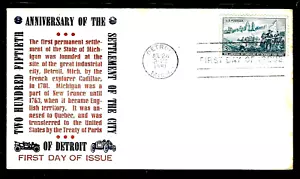 1000 3c Stamp (1951) CADILLAC LANDING AT DETROIT FDC BY SANDERS (THERMOGRAPH) - Picture 1 of 1