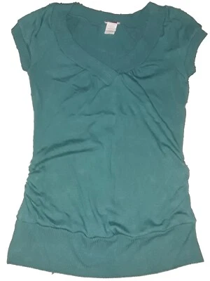 Vintage Y2K Shortsleeve Stretch Ruched Sweater Top Junior L Teal  Foto 1 de 4