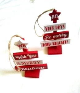 New Wooden Christmas Tree Holiday Greetings Ornament 5” Tall - Picture 1 of 5