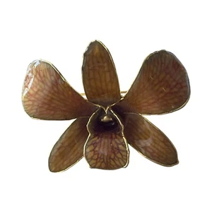 Vintage Orchid Brooch Pendant Mauve Pink Plated Gold - Picture 1 of 3