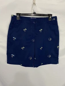 Coral Bay Golf Womens Size 14 Blue Embroidered High-Rise Chino Golf Shorts - Picture 1 of 4