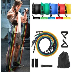 11 PCS Resistance Band Set Yoga Pilates Abs Exercise Fitness Tube Workout Bands