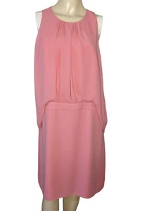 Halston sleeveless pink shirred front Georgette dress size 14 - Picture 1 of 11