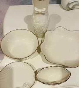 5 VINTAGE LENOX GOLD TRIM FINE CHINA PIECE ROUND BOWL AEGEAN CANDY COUNTESS VASE - Picture 1 of 20