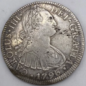 Moneta 8 reales 1796 Spagna Messico zecca Città del Messico antica nave pirata moneta  - Foto 1 di 3