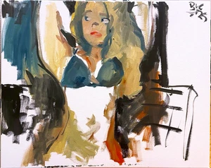 Pintura al óleo expresionista retrato mujer figura pintura lienzo 16x20 original - Imagen 1 de 3