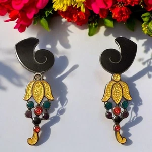 Pendientes Clip Flor Esmalte Plata Esterlina Estilo Margot De Taxco Vintage 5642 - Imagen 1 de 7