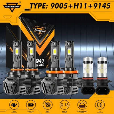 For 2009-2012 Dodge Ram & RAM 1500 2500 3500 AUXBEAM LED Headlight+Fog Bulbs 4X - Image 1 of 4