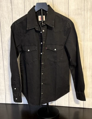 Chaqueta Camisa Levi’s Jean Western Para Mujer Perla Snap Denim Negra Talla S (NUEVA CON ETIQUETAS) Foto 1 de 4