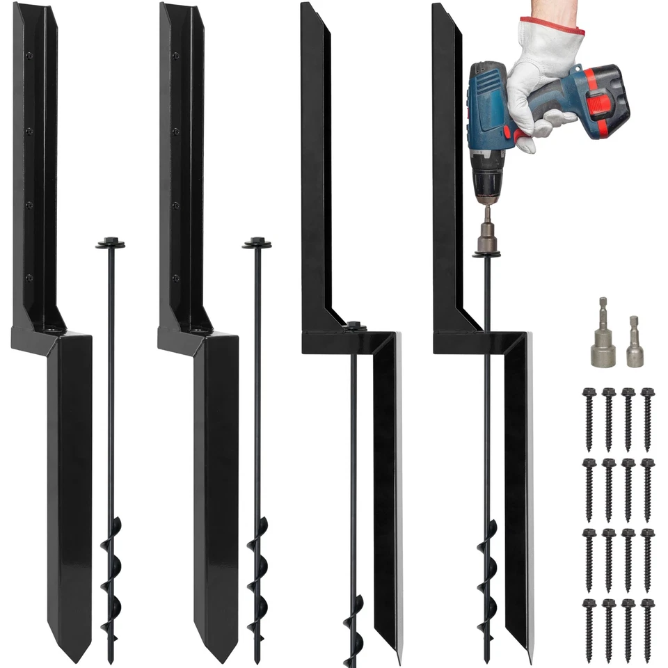Heavy Duty Steel Fence Post Repair Stakes with Ground Anchor Screw (4 Pcs) - Image 1 of 4