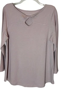 Soft Surroundings Top Size Medium M Mauve Stripe Twist Peek Hole Accent Stretch - Picture 1 of 4