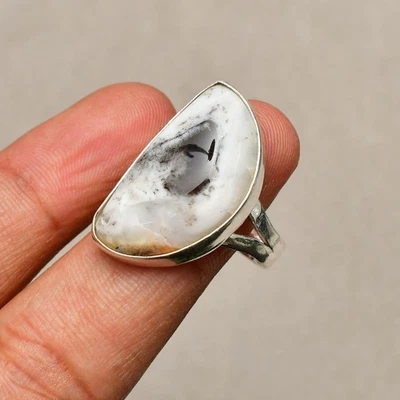 Dendrite Opal Gemstone 925 Sterling Silver Handmade  Jewelry Ring Size 9 - Image 1 of 4