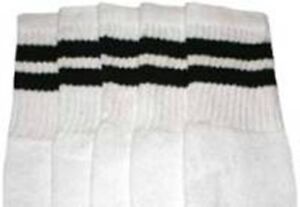 25” KNEE HIGH WHITE tube socks with BLACK stripes style 2 (25-35) 