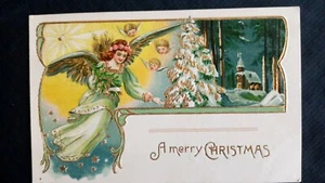 1907 Merry Christmas postcard Embossed hand paint gold sparkle marked Angels - Picture 1 of 3