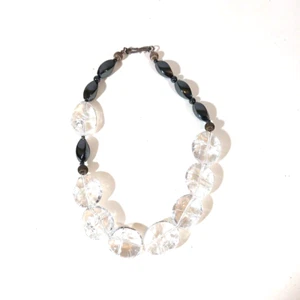 Clear Chunky Polished Rock Quartz and Hematite Oversized Bead Choker Necklace - Picture 1 of 4