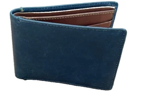 Coach Bifold Navy Blue Leather Wallet Mens Double Bills Cards Billfold Indigo - Picture 1 of 11