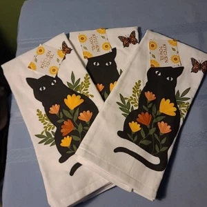 Forage Floral Kitty Dual Kitchen Towel Set Of 3 - Picture 1 of 2