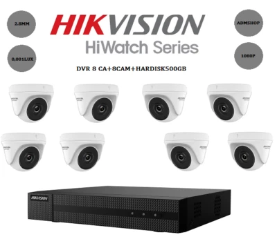 KIT TELECAMERE VIDEOSORVEGLIANZA AHD HIKVISION 1080P 8 CANALI+ 8 CAM+ HARD DISK - Immagine 1 di 3