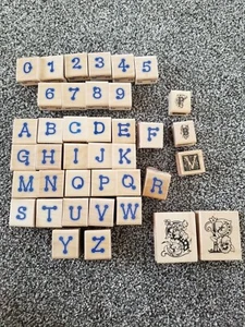 Wooden Rubber Ink Stamps Alphabet Letters Numbers NEW - Picture 1 of 5