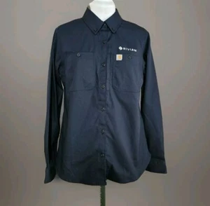 Camicia da lavoro donna Carhartt Navy Rivian logo auto bottoni davanti taglia med nuova con etichette - Foto 1 di 15