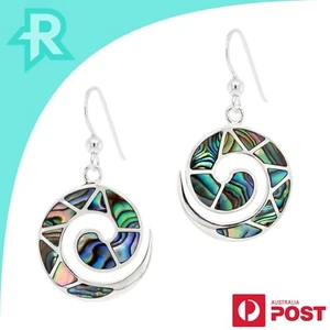 Spiral Abalone Shell Sterling Silver 925 Hook Earrings - Picture 1 of 6