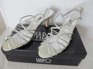 New Vintage Impo Woman Metallic Silver Faux Leather Strappy Open Toe Heels Sz 8 - Picture 1 of 3