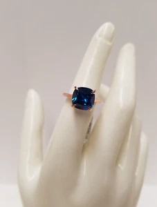 Lajerrio Cushion Cut Blue Sapphire Rose Gold Plated Sterling Silver Ring Size 6 - Picture 1 of 7