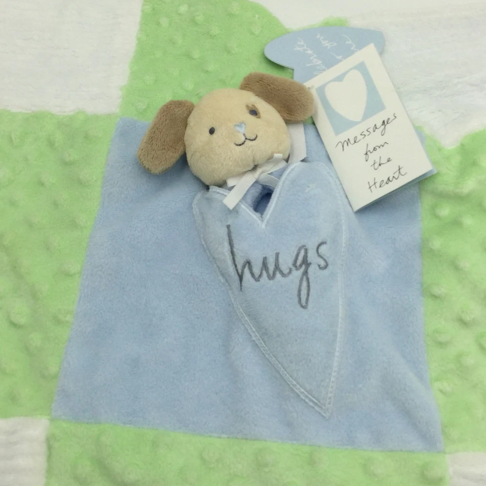 Messages From The Heart Hugs Puppy Dog Security Blanket Baby Tags Blue Green - Image 1 of 4