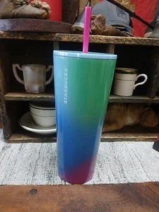 NEU Starbucks Technicolor Kalttasse Strohbecher 24oz Ombré blau rosa grün - Bild 1 von 6